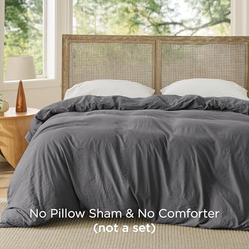 Image of Bedsure Prewashed Dark Grey Duvet Cover King Only, Cotton-Like Feel | 1 Duvet Cover Only, No Pillow Shams, Ultra Soft, Relaxed Texture, Zipper Closure, 8 Corner Ties, Year-Round, Easy Care