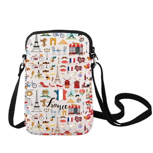 LEVLO France Cross Body Bag French Souvenir Gift Paris Landmarks Shoulder BagFrance Holiday Sling Bag For Women
