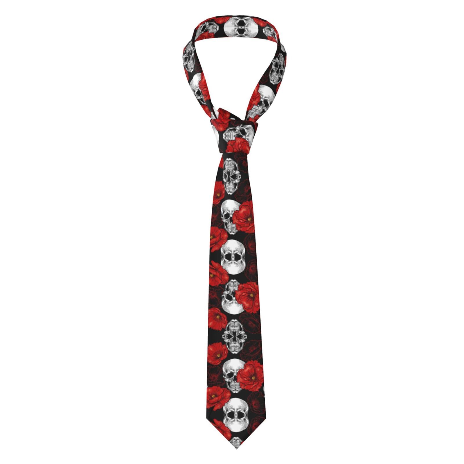 Hzhuaoeg Halloween Skull Print Ties For Men, Classic Men'S Necktie Solid Tie Skinny Ties Slim Neckties Business Wedding Party Work Tie