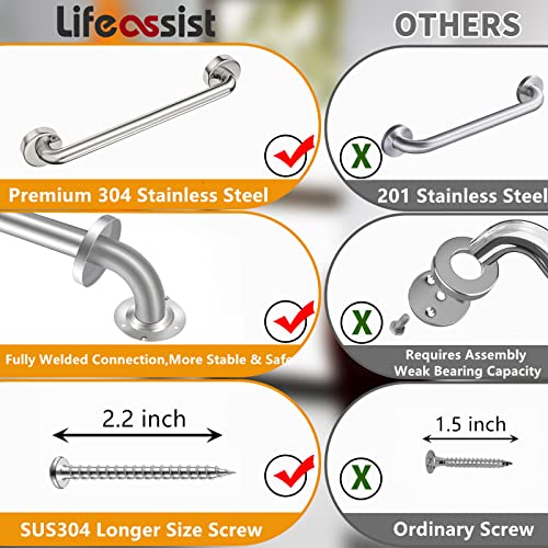 18 Inch Shower Grab Bar 2 Pack Brushed Nickel Sus304 Safety Bathroom Grab Bars With Concealed Screws, 500Lbs Support Assist Bath Handle Balance Bar For Handicap Elderly Pregnant #TOP1