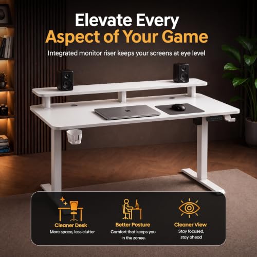 Image of Dr Luxur Zenith Momentum Electric Standing Desk 140 x 60cm | Monitor Riser | One-Piece 15mm Tabletop | Adjustable 70-114cm | 3 Memory Presets | BIS Certified | Child Lock | 5 Year Warranty (Rust)