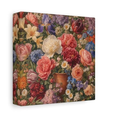 Tableau fleurs colorées 15x15 cm en toile imprimée pour décoration salon