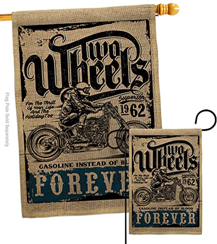 Breeze Decor Two Wheels Burlap Garden House Flag Set Interests Vehicle Retro Car Truck Motorcycle Scooter Vintage Hobbies Leisure Decoration Banner Small Yard Gift Double-Sided, Made in USA