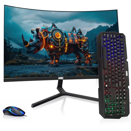 Image of MTG 32 inch Curved Monitor Full HD 1080P Frameless Screen, HDMI DP USB Audio, Low Motion Blur, VESA Mount, RGB Keyboard Mouse Combo, Computer Monitor for Gaming, Home and Office