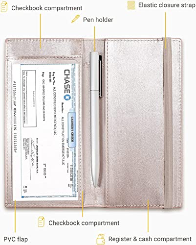 Image of Zreal Checkbook Cover for Men & Women, Premium Vegan Leather Checkbook Holder for Top & Side Tear Duplicate Checks with RFID Blocking (Champagne)