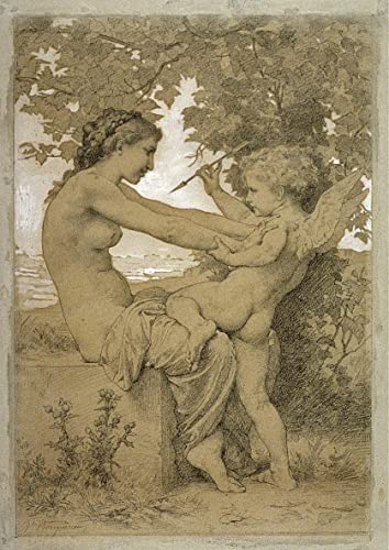Poster toile Bouguereau Jeune fille se défendant contre Cupidon 50x70cm pour mur vide