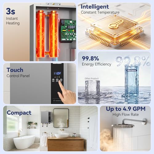 Image of 18kW Tankless Water Heater Electric, NOVIEEX 240V 3s Instant Hot Water Heater, Flow Rate Max 4.9 GPM, Supply for 2-3 Points, Indoor Installation, Ideal for Apartment, Garage, Salon, Bathroom, Kitchen