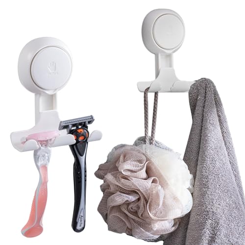 TAILI Razor Holder for Shower Suction Cup 2 Packs, Heavy Duty Reusable Vacuum Suction Shower Razor Hooks Bathroom Wall Hooks for Razor Towel Robe, White