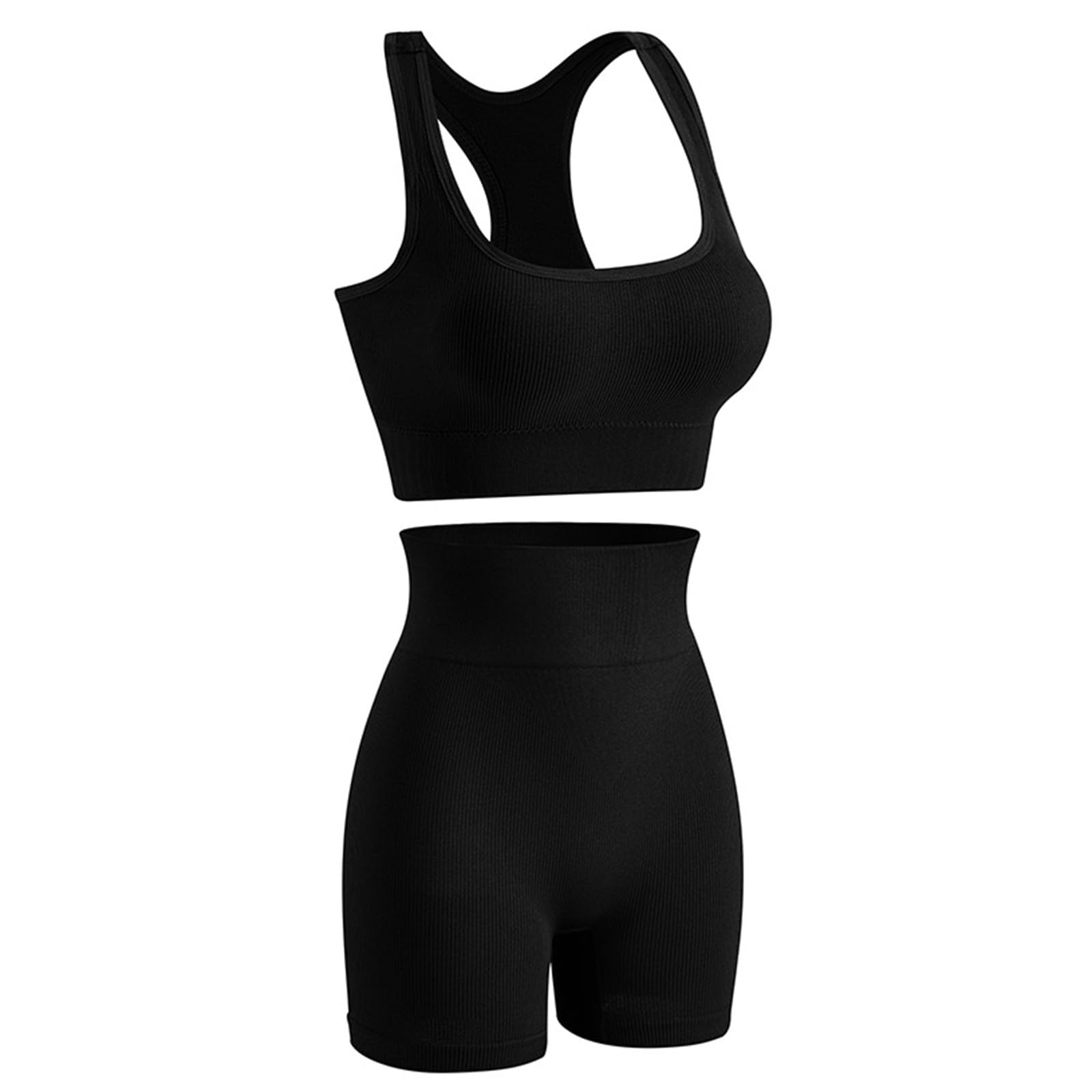 Workout Sets for Women 2 Piece Sleeveless Racerback Yoga Crop Tank Top Scrunch Butt Lifting Biker Shorts Gym