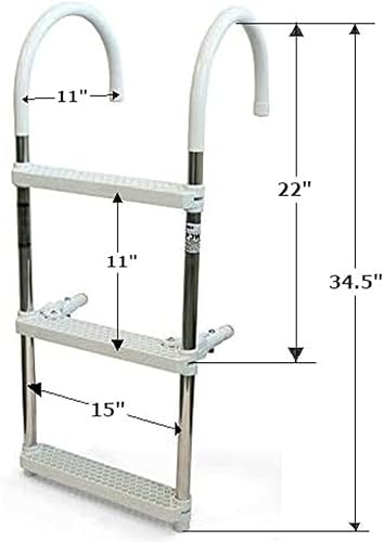 Miniatura 2 de DotLine Escalera de 3 peldaños de aluminio para barcos - Diseño de gancho plegable Gunwale, ganchos de 11 pulgadas de ancho, patas de soporte que no