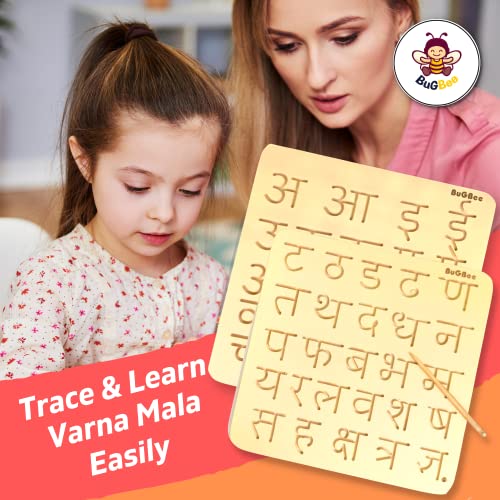 Image of BuGBee Wooden Slate for Kids Hindi Varnamala Letters Tracing Board | Alphabet Montessori Educational Puzzle Toys for 2+ Years Old Kids | Safe & Natural ABCD Board to Develop Memory & Writing Skills
