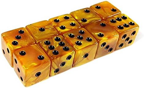GFDay 10pcs D6 16mm Six Sided Gaming Dice for Board Games, Activity, Casino Theme, Party Favors, Toy Gifts Marbleized Dice-Marbleized Gold with Black Pips
