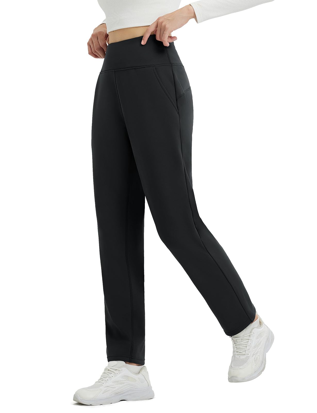 baleaf Womens Fleece Lined Pants Winter Warm Thermal Water Resistant High Waisted Travel Pants Thick Pants Work Golf