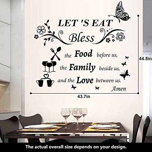 Kitchen Wall Decals Dinner Meal Prayer Wall Stickers Vinyl Kitchen Quotes Wall Decal Let's Eat Bless The Food Before Us Sign Christian Religious Saying Stickers For Dinning Room Home Restaurant #TOP1