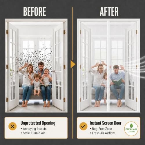 Image of Premium Magnetic Screen Door, Heavy-Duty Reinforced Mesh, Ultra-Dense Weave, Smooth Auto-Close, Pets & Kids - Hands-Free, No-Gap Seal
