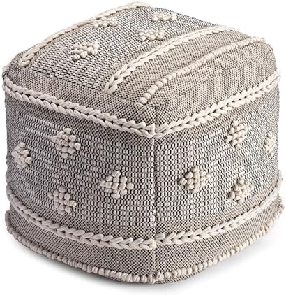 Anji Mountain 100% Handmade & Handcrafted Comfortable Home Décor Pouf Ottoman Footrest for Living Room, Bedroom, Nursery, Kidsroom, Patio Furniture - (20" x 20" x 20"- Black,Ivory)