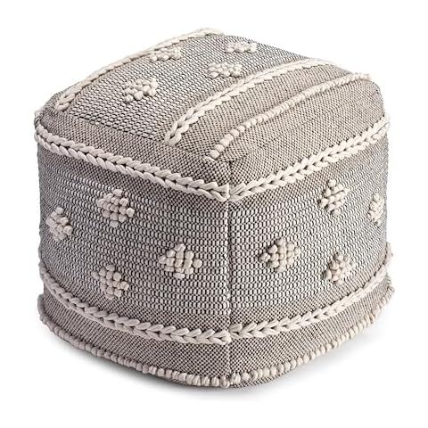 Anji Mountain 100% Handmade & Handcrafted Comfortable Home Décor Pouf Ottoman Footrest for Living Room, Bedroom, Nursery, Kidsroom, Patio Furniture - (20" x 20" x 20"- Black,Ivory) Cover