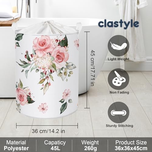 Clastyle CTS0041 Blooming Pink Flowers Laundry Basket Girl Room Floral Dirty Clothes Hamper Round Kid Bedroom Nursery Toy Basket thumb #5