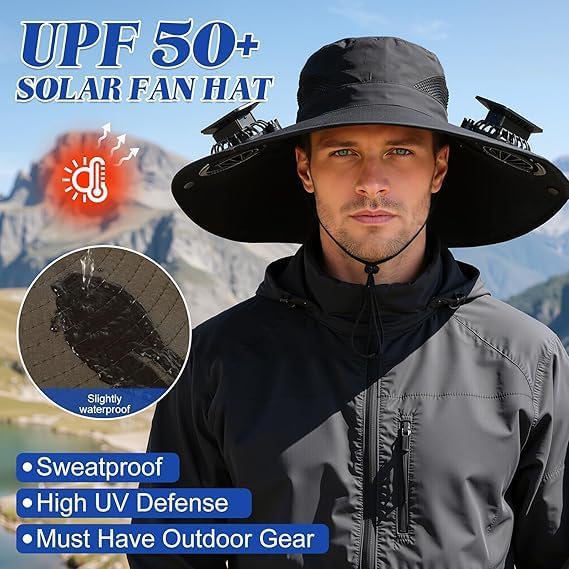 2-in-1 Hands-Free Hat Fan with Detachable Neck Fan, UPF 50+ Sun Hat, 3-Speed Adjustable, 2600mAh Rechargeable,for Outdoor