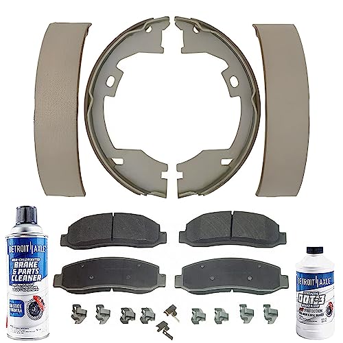 Image of Detroit Axle - Front Ceramic Brake Pads + Rear Semi-metallic Brake Shoes Kit Replacement for Ford F-250 F-350 F-450 Super Duty - 6pc Set