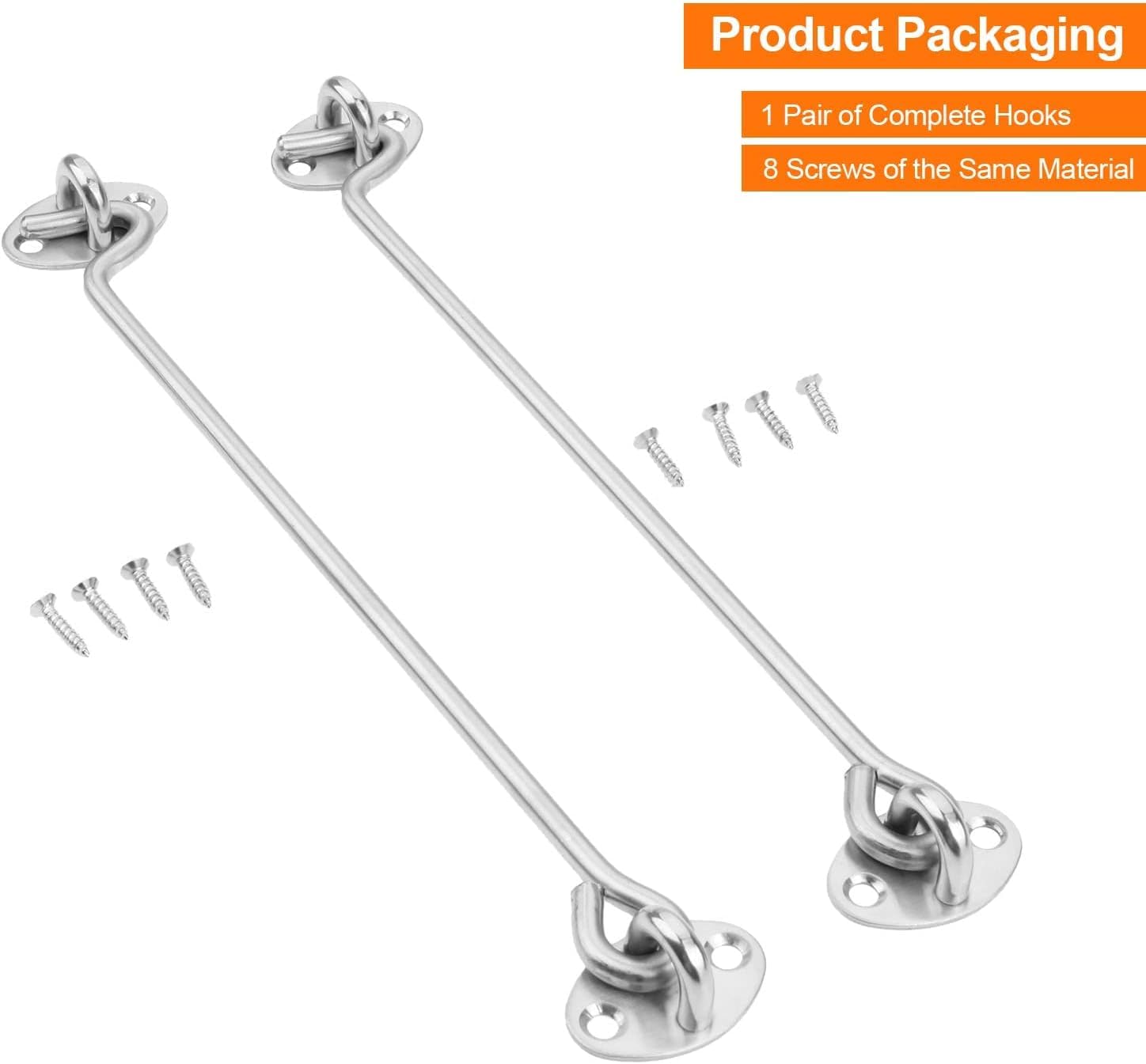 Mgoodoo 200mm Eye Latch Gate Hook,Window Brace Gate Door Catch with Screws,Cabin Hook Door Latch Lock for Window Garage Garden Door Heavy Duty Gate Sliding Door-1PC 8Inch - Image 4