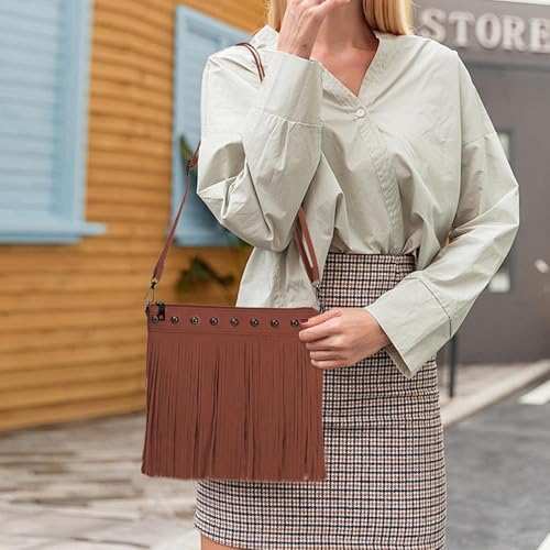 Sac de téléphone portable à franges en cuir PU rétro