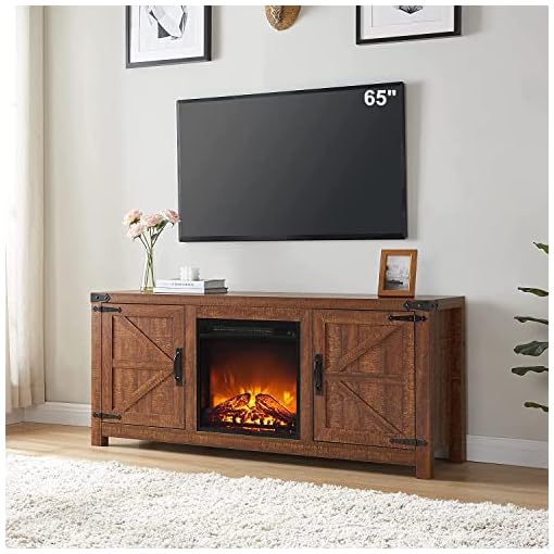 T4TREAM Fireplace TV Stand for 65 Inch TV, Farmhouse Barn Door Media