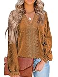 MixShe Womens Tops Long Sleeve Shirts 2023 V Neck Chiffon Sweatshirt for Women Fall Outfits Fashion Trendy Clothes Dressy Casual Blouses Ladies Tunics Khaki Large