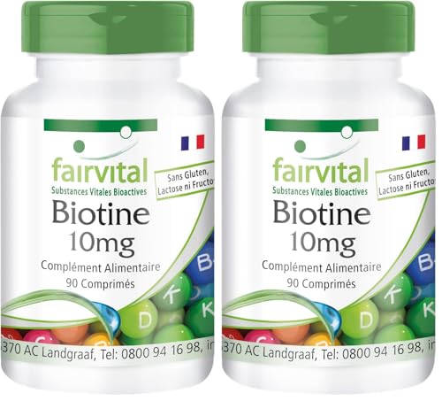 Biotine 10mg contre les cheveux cassants et la peau sèche lot de 2