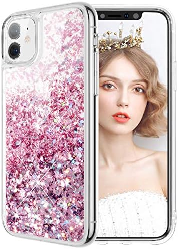 iPhone 11 Case, iPhone 11 Case Glitter, Girls Women Bling Sparkle Liquid Luxury Moving Quicksand Transparent Cover Soft TPU Bumper Silicone Protective Shockproof Case (Rose Gold)