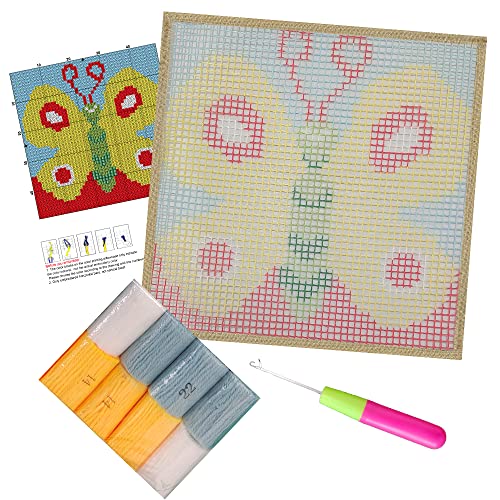 Image of Numptain Latch Hook Kits for Adults,DIY Rug Crafts Butterfly Pattern Color Printed Canvas,Latch Hook Kits for Beginners Handmade Needlework Crafts Home Decoration,12 inchx12 inch NT1