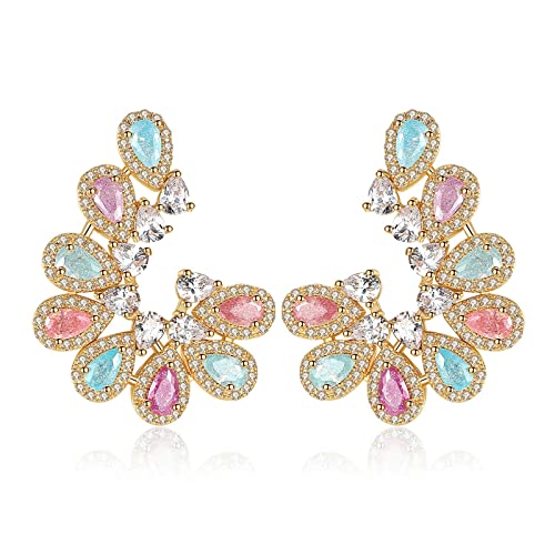 Boucles d'oreilles en zircones multicolores plaqué or anti-ternissement