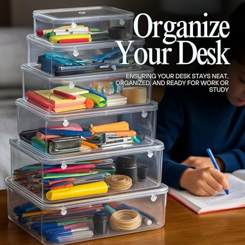 Image of Clear Transparent Plastic Storage Box Organizer Rectangle Medium Size Container With Lid And Lock For Multipurpose Jewellery Stationery Cosmetics Combo 3 Box