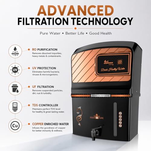 Image of AQUA D PURE Ro water Purifier with Aqua Copper Infusre Technology, 12 Liter UV, UF, TDS Adjuster, Suitable for all type of Water Supply, Best for Home and Office (Alkaline RO Water Purifier)