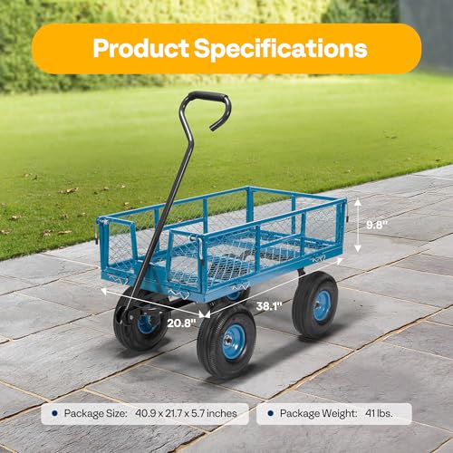 Image of VIVOHOME Heavy Duty 880 Lbs 4.5 Cu Ft Mesh Steel Garden Cart Utility Wagon