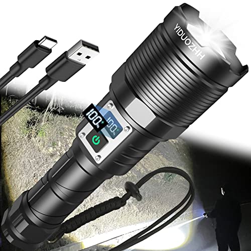 YIDUOZHH Flashlights High Lumens Rechargeable,100000 Lumen Brightest Led Flashlight,Super Bright Flash Lights Battery Powered Powerful Handheld Tactical Flashlights for Emergencies Camping