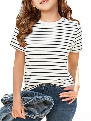 Image of ZDC Girls' Short Sleeve Shirts Kids Crewneck T-Shirts Summer Tops Basic Tees 5-14 Years