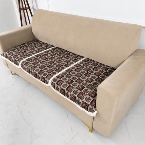 Image of Homerz Premium 'Maharaja Paradise Series' Sofa Cover | Net Fabric Sofa Cover | Washable, Anti-Dust Backed & Wrinkle Resistant Cover (Leafy Checks, 6 (3+2+1) Seater, Only Seat Cover)