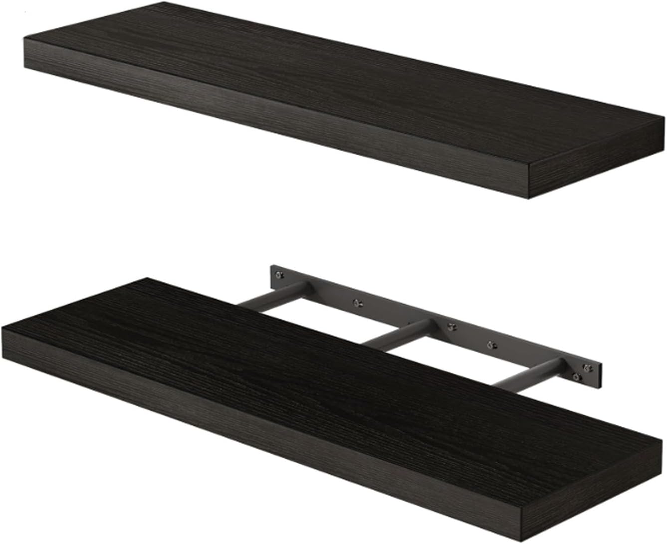 Floating Shelves for Wall Long Wall Mounted Rustic Wood Shelves for Living Room Bedroom Bathroom Kitchen Wall Shelves for Storage Books Room Decor (Black, 47in)