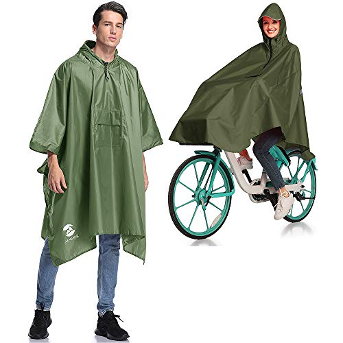 1 Plus Size Rain Poncho with 1 Waterproof Bicycle Rain Cape (Green Bundle)