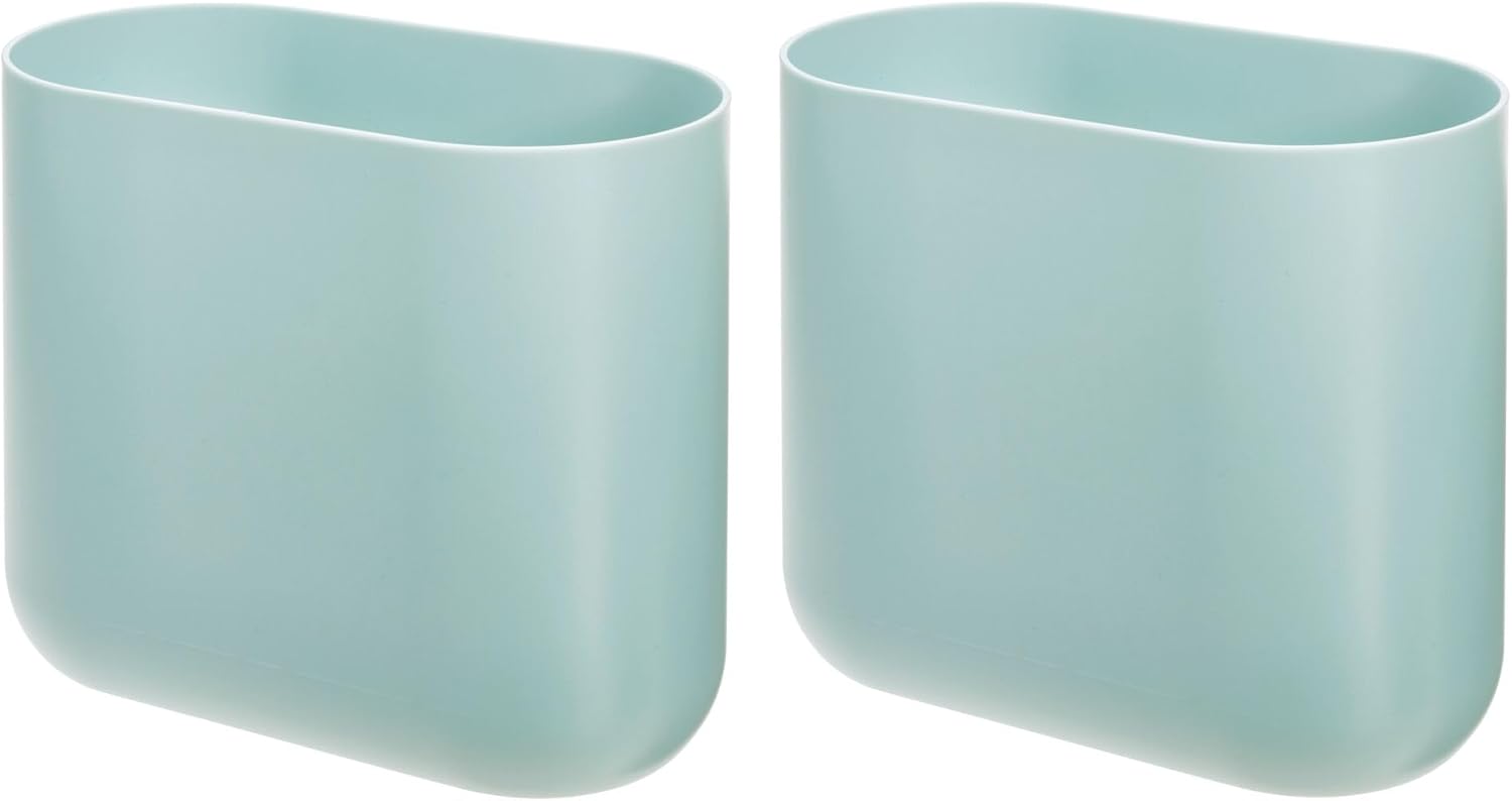 iDesign Small Slim Plastic Bathroom Trash Can, Garbage Can for Bedroom, Office, Desk, Dorm, 2-Pack, Blue Soft Aqua Pack of 2