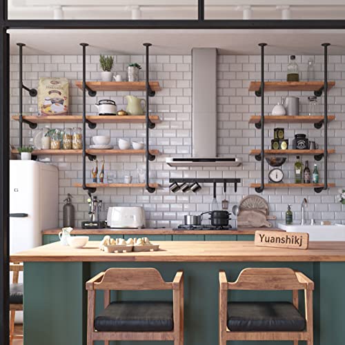 Yuanshikj 2Pc (56" Tall 12"Deep 3/4") Industrial Wall Mount Iron Pipe Shelf Shelves Shelving Bracket Vintage Retro Black Open Bookshelf Bookcase Diy Storage Office Kitchen (2 Pcs 4Tier Hardware Only ) #TOP1