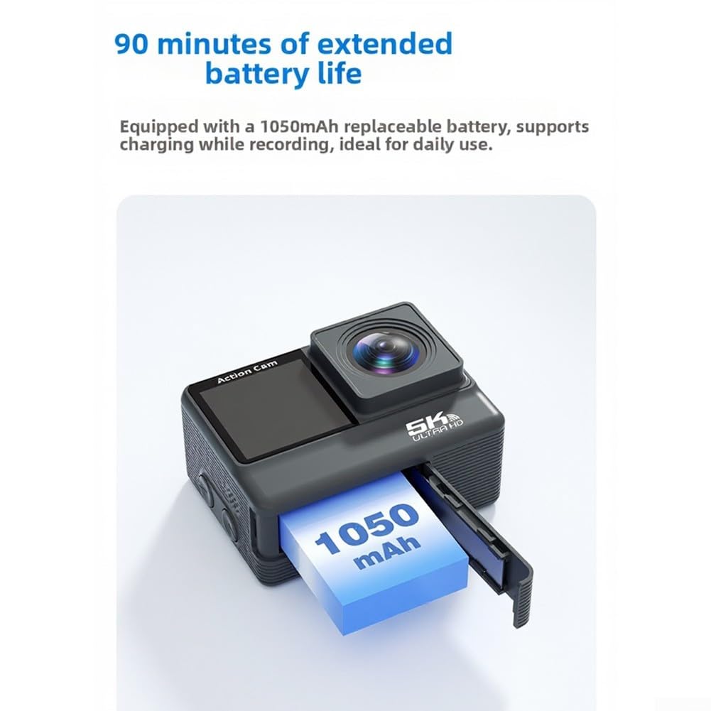 per 5k Action Camera Stabilizzazione EIS Compact ABS Grigio per | per risoluzione 5k, tecnologia EIS, video fluido, design compatto, finitura grigia, pronto per esterni