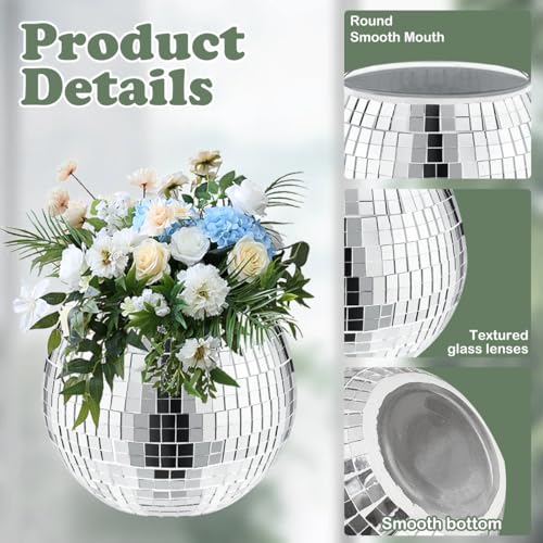 Image of 6 Pcs Disco Vase, Silver Mirror Ball Disco Ball Planter 5 inch X 6 inch Glass Silver Candle Holder White Vases for Centerpieces Table Decorations Party Wedding Birthday Gift