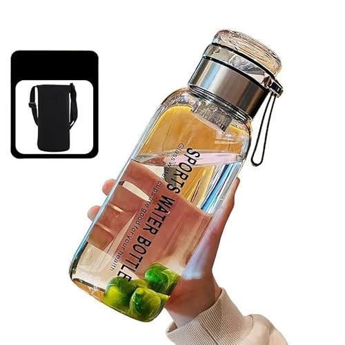 FISHLUCK ウォーターボトル ガラスボトル 水筒 高ホウ素シリコンガラス ウォーターボトル 直飲み 漏れ防止 携帯便利 透明 ィーボトルストレーナー付きコーヒー 茶こし付き水筒 会社・学校・アウトドア 1000ml