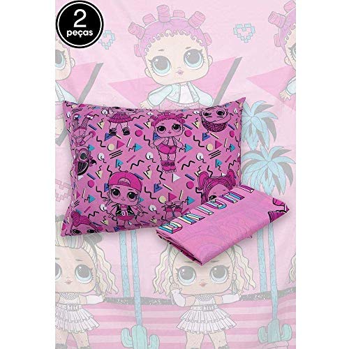 Jogo de Cama Microfibra de Poliéster Solteiro Estampado LOL, Lepper, Rosa, 1.4 m x 2.2 m, 2 Peças