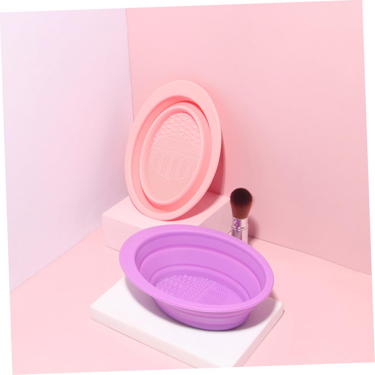 minkissy 3 Pezzi Di Pennelli Per Il Trucco in Silicone Ciotola Pieghevole Portatile Piastra Per La Pulizia Dei Pennelli Per Il Trucco Compatta E Versatile Per Salone E Casa