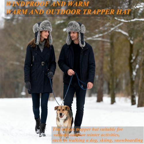 Image of Winter Trapper Hat for Men Women Warm Soft Russian Ushanka Hat Real Rabbit Fur Aviator Bomber Hats Winter Hats with Ear Flaps
