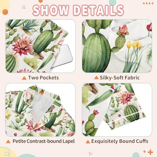 senya Cactus Flower Satin Summer Pajama Sets Silk Short Sleeve Button Down Sleepwear3