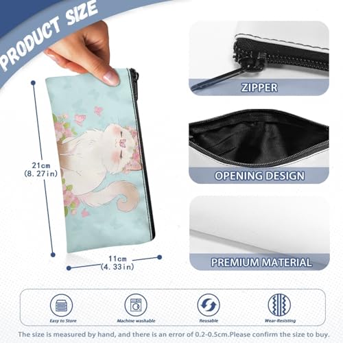 Image of Cat Butterfly Pencil Case for Girls Light Blue Pencil Box Kawaii Stationery Storage Pouch for Preschool Zippered Pen Organizer with Roomy Capacity
